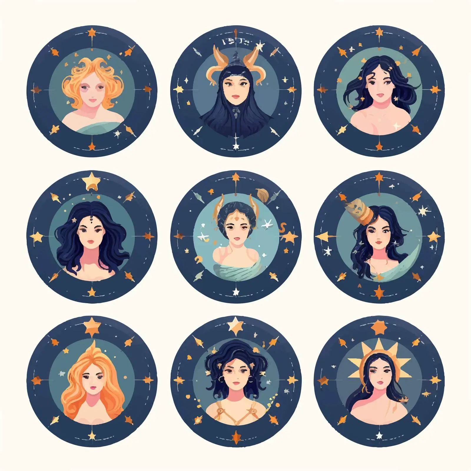 Capricorn Zodiac Horoscope Icon Set – free star signs image from Dotvec