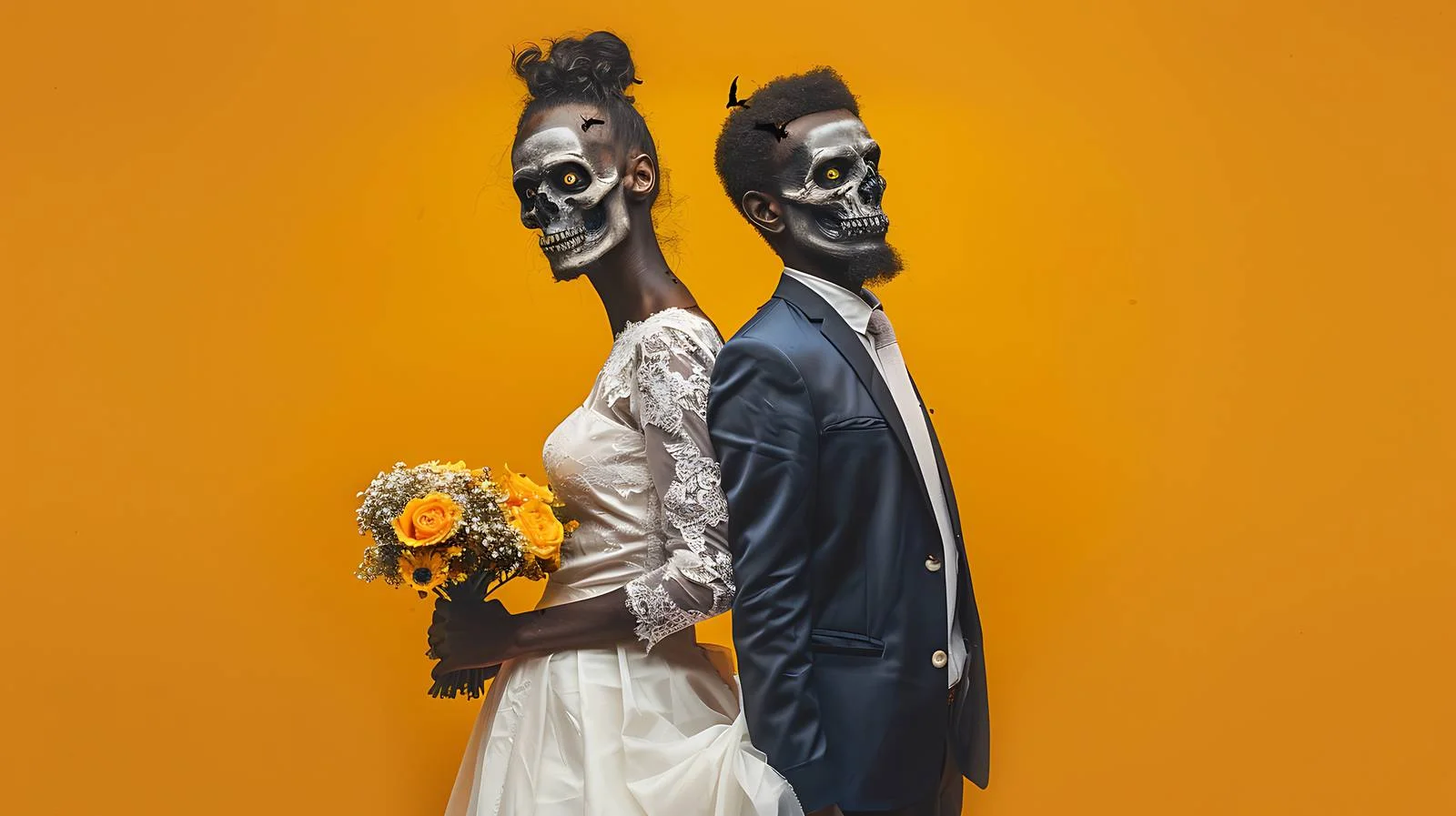 Spooky Wedding Couple on Orange Background — free download from Dotvec
