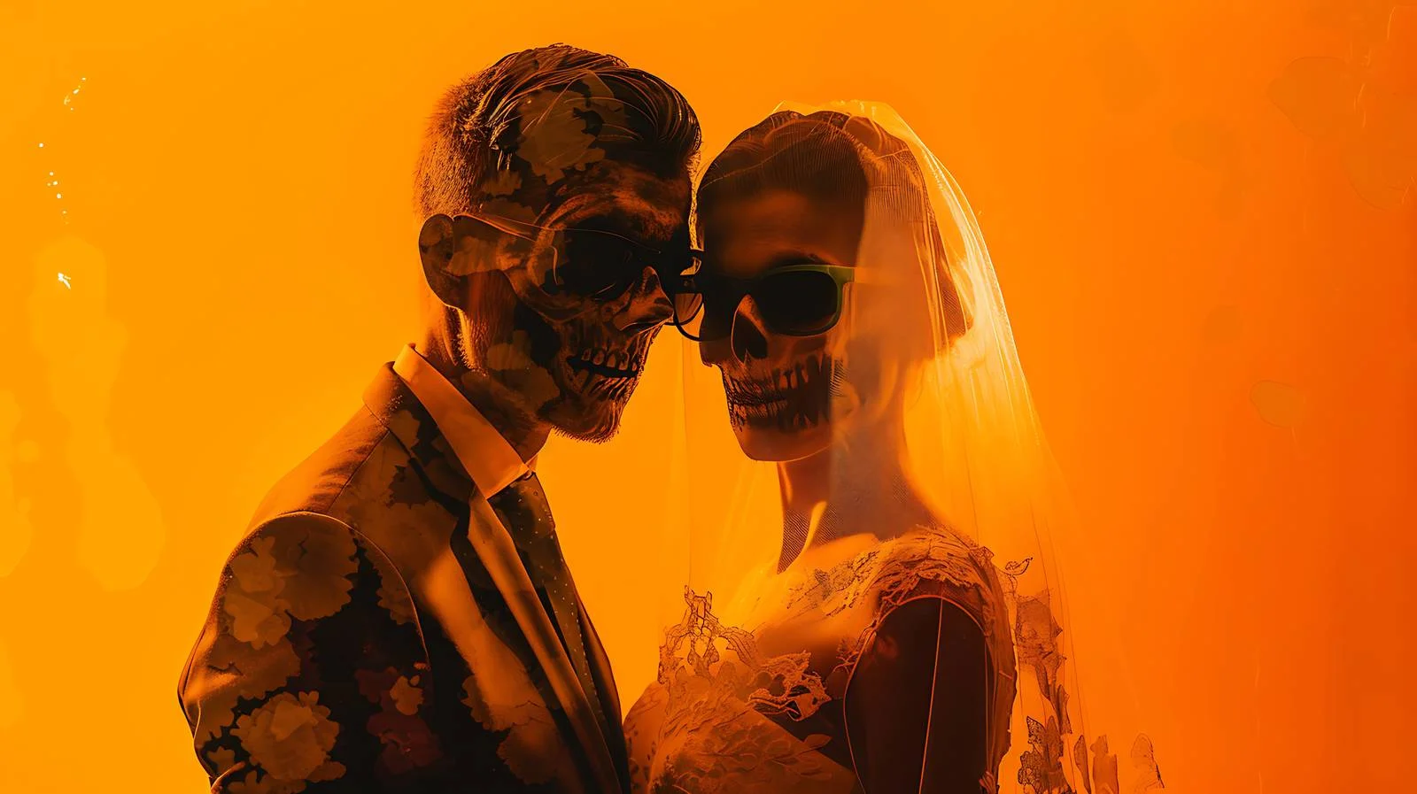 Zombie Wedding Couple on Orange Background — free download from Dotvec