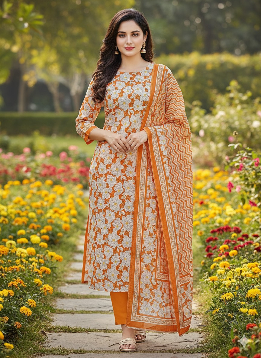 ১০০% সুতি জয়পুরি থ্রি পিচ