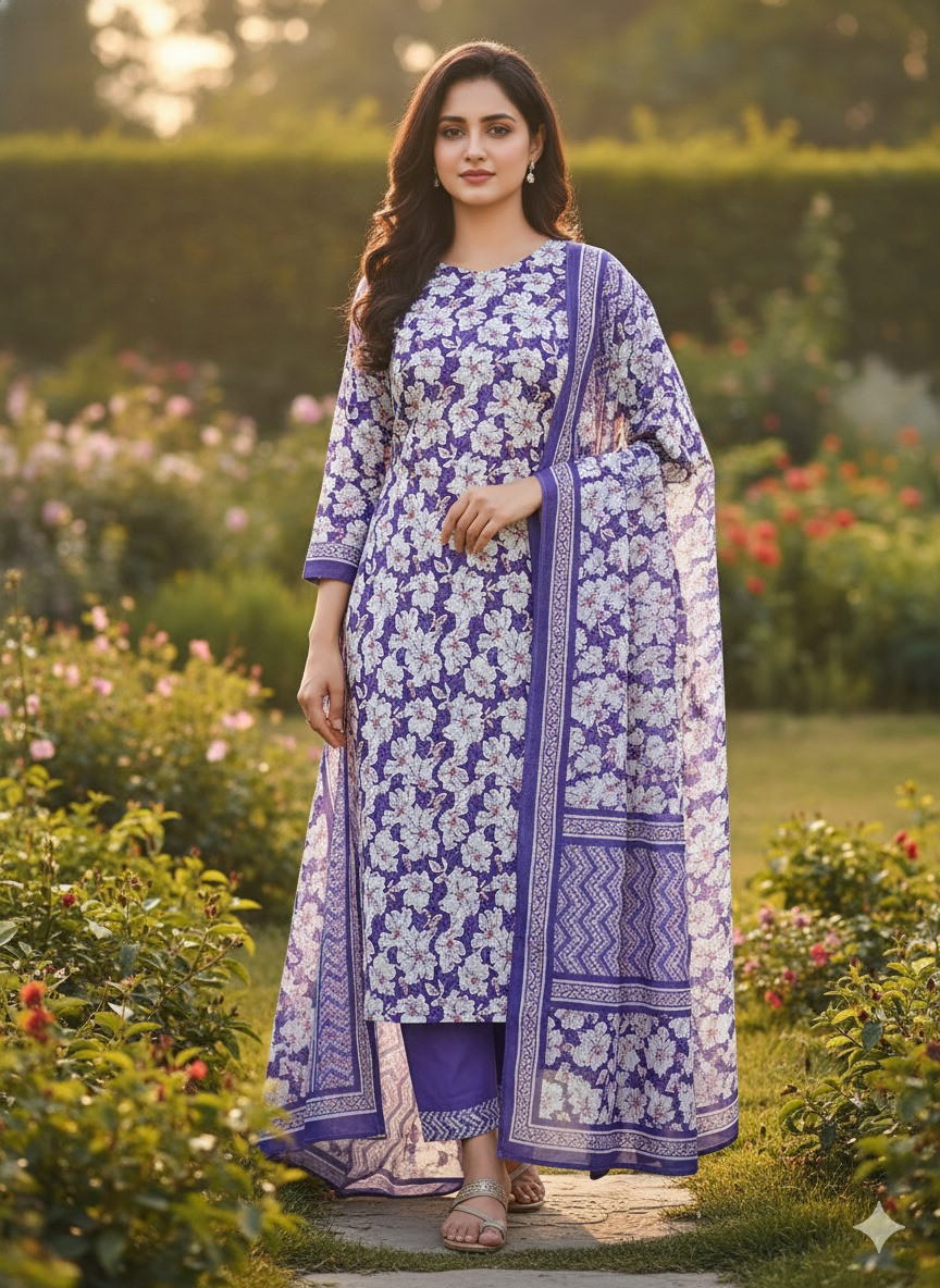 ১০০% সুতি জয়পুরি থ্রি পিচ