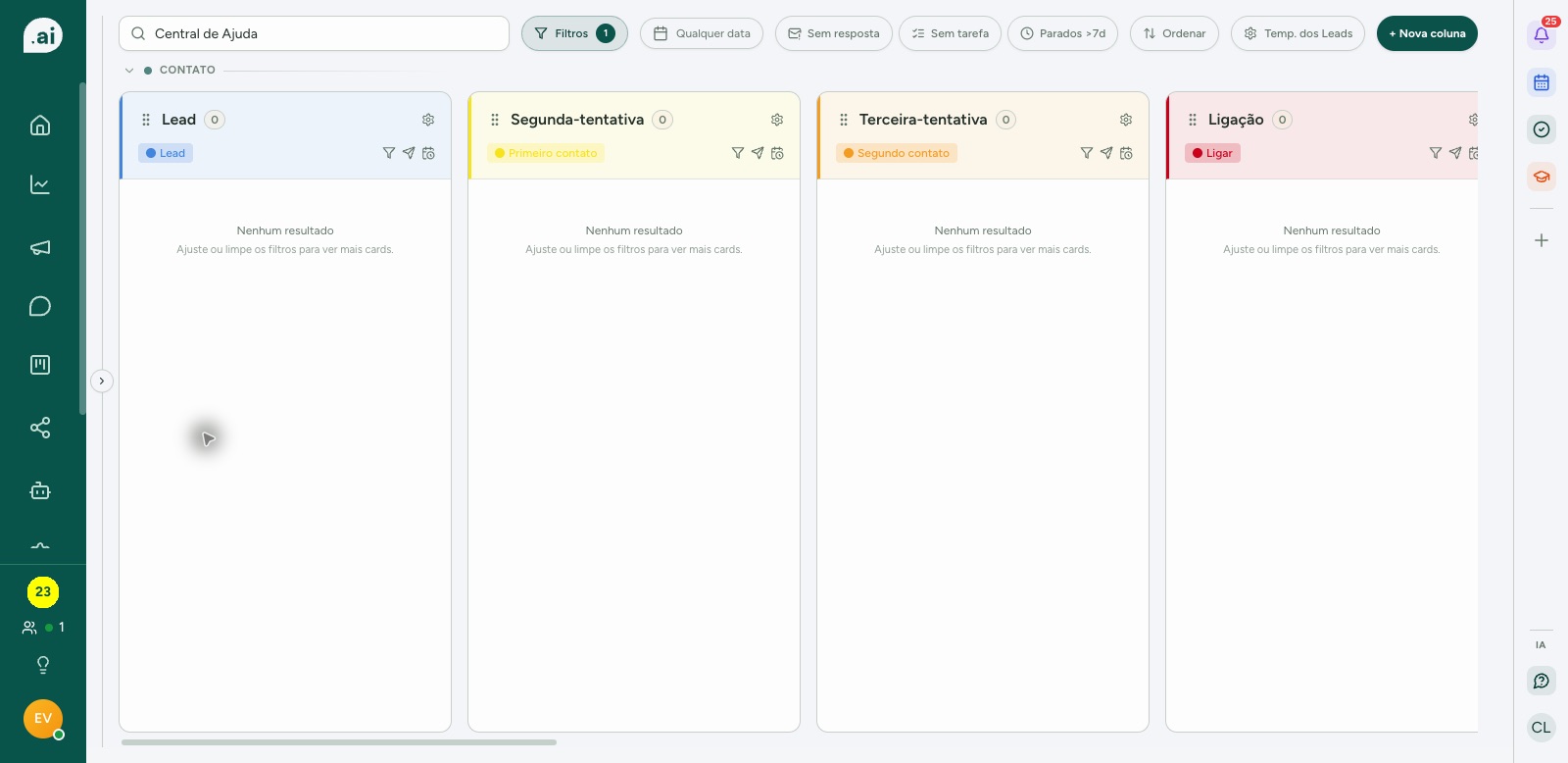 Tela do passo 1: Abra CRM > Kanbans e selecione o quadro.