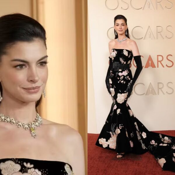 Anne Hathaway faz referência a ‘O Diabo Veste Prada’ com look no Oscar 2026