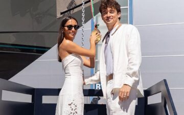 Charles & Alexandra Leclerc compareceram à cerimônia de lançamento do iate Riva 102’ Corsaro Super, na cidade de La Spezia, na Itália