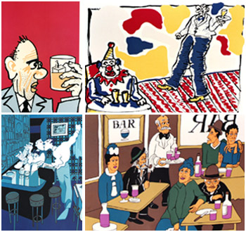 Mostra de charges de humoristas no Piola, em SP