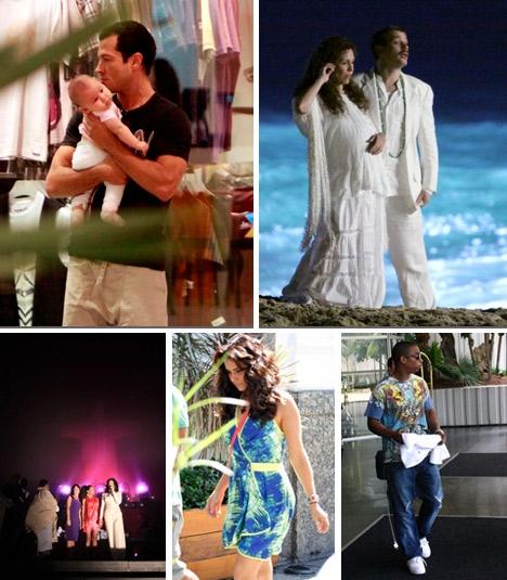 Nessa segunda-feira à noite, enquanto Adriana Esteves e Fábio Assunção gravavam cenas da minissérie “Dalva e Herivelto” na Urca, Malvino Salvador passeava com a filha Sophia no Barra Shopping.