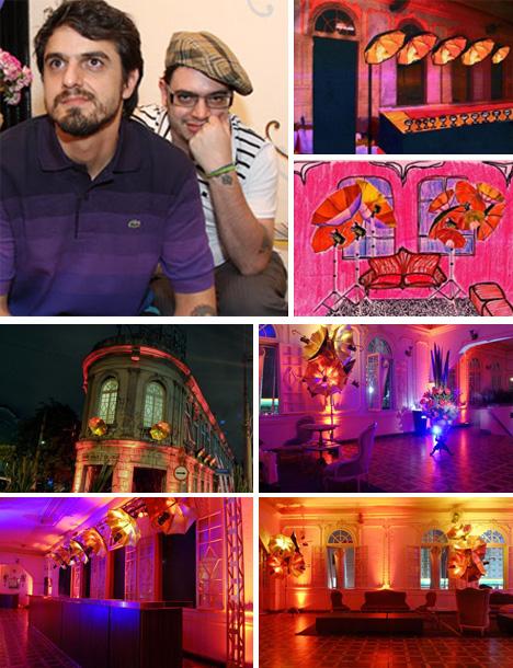 Responsável pela decoração da festa dos três anos da revista “Joyce Pascowitch”, o Estudio Xingu, comandado por Victor Corrêa e Zeca Gerace, deixou o Clube União Fraterna muito mais divertida. Do lado de fora, sombrinhas douradas decoravam as janelas e da