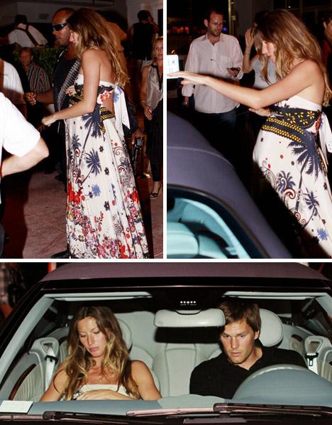 Gisele Bündchen foi vista nesse fim de semana usando um vestido estampado da estilista Adriana Barra. Ela e o marido, Tom Brady, comemoraram o Halloween em um jantar no restaurante Prime 112, na badalada Ocean Drive, em Miami.