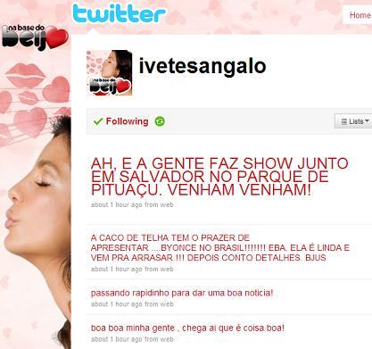 Ivete Sangalo confirma que a produtora dela vai trazer Beyoncé ao Brasil em 2010.