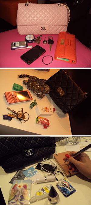 Glamurama pediu licença e abriu a bolsa de três modelos no backstage do estilista Lino Villaventura.