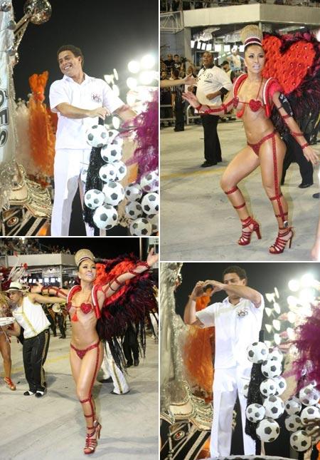 Sabrina Sato e Ronaldo fazem a alegria dos torcedores da escola paulistana Gaviões da Fiel, na madrugada desse sábado.