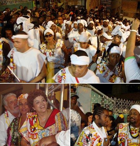 Pelo visto, a ministra Dilma Rousseff veio a Salvador disposta a entrar no clima da folia. Glamurama acaba de encontrá-la no Curuzu, na concentração do Ilê Aiyê.