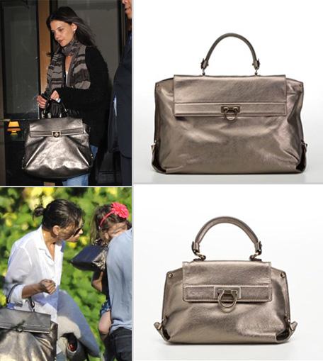 A nova aquisição de Katie Holmes é a bolsa Sofia, da Salvatore Ferragamo.
