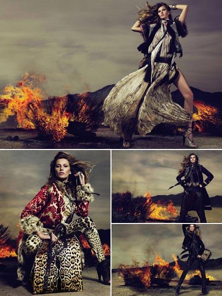 Foram divulgadas mais fotos da campanha da Roberto Cavalli protagonizada por Gisele Bündchen.