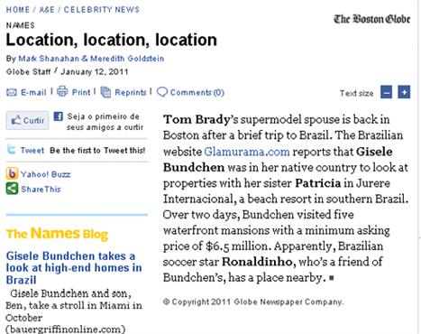 Notícia do Glamurama sobre Gisele repercute até no “Boston Globe”