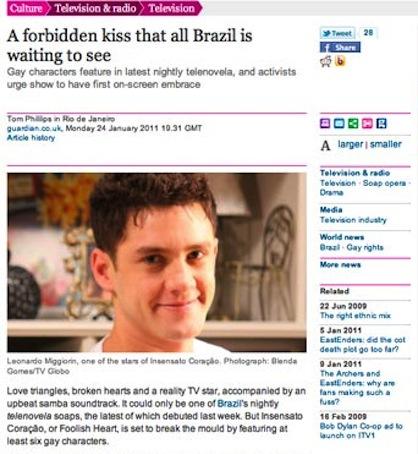 “Insensato Coração” e seus personagens gays são notícia lá fora