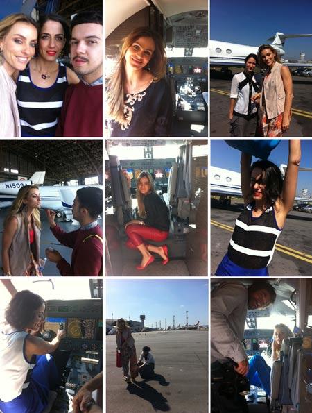 Camila Sarpi, Marina Sanvicente e Ana Garcia participam de ensaio a bordo de jatinho