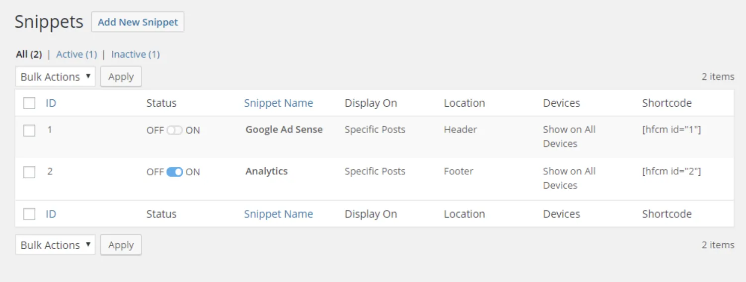 Header Footer Code Manager