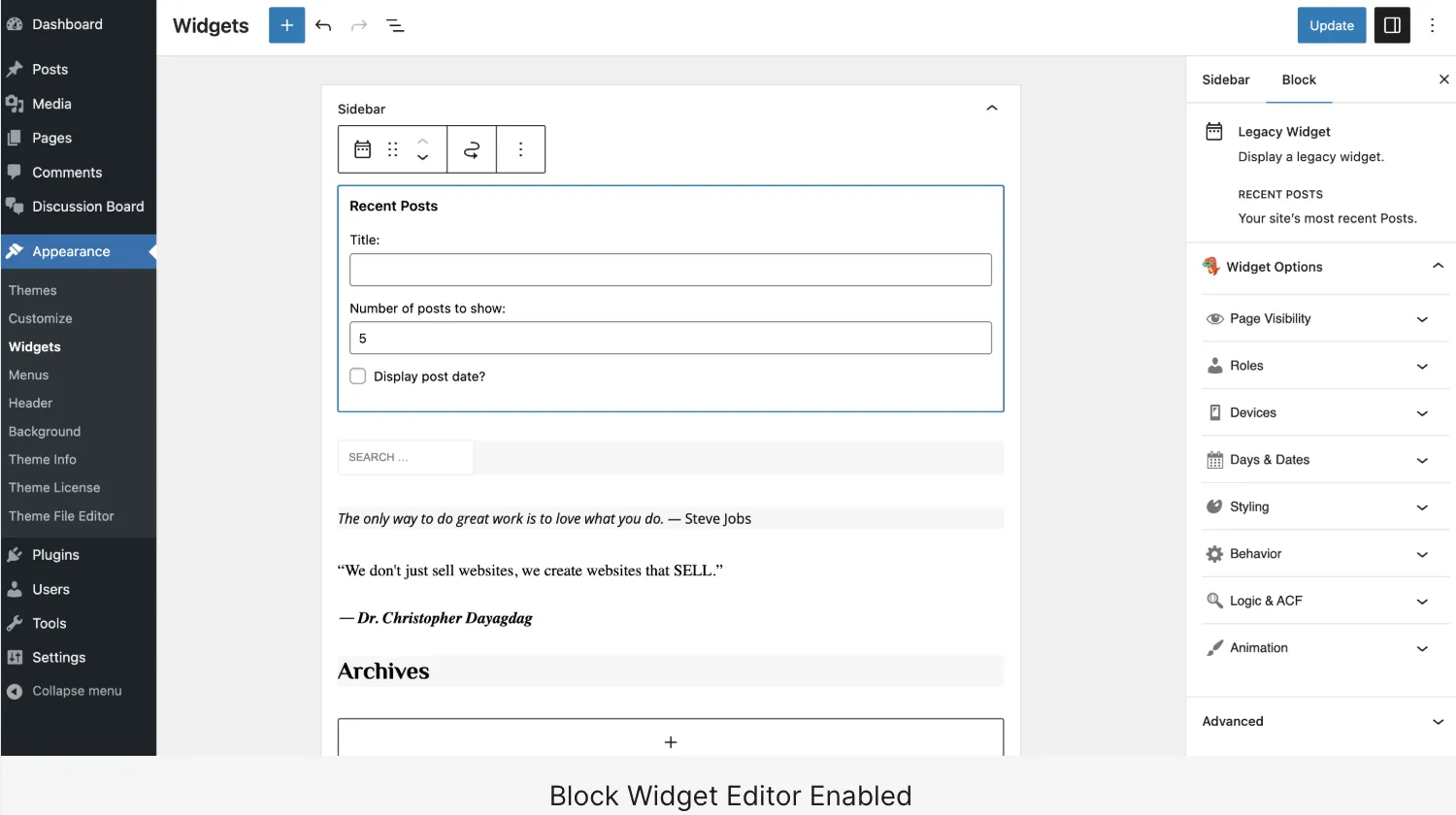 Widget Options Pro
