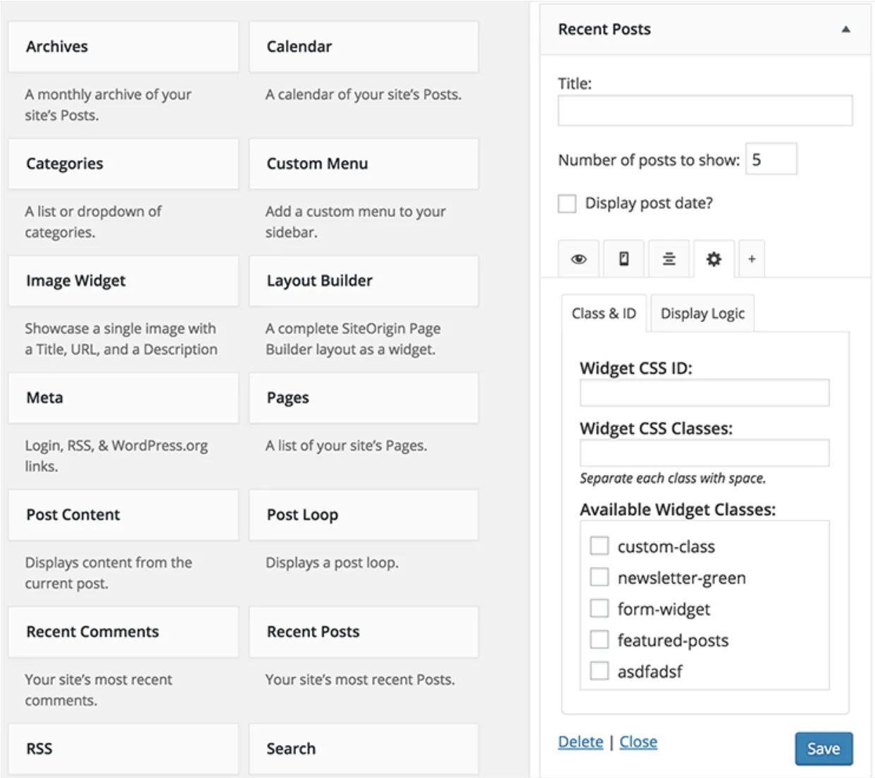 Widget Options Pro