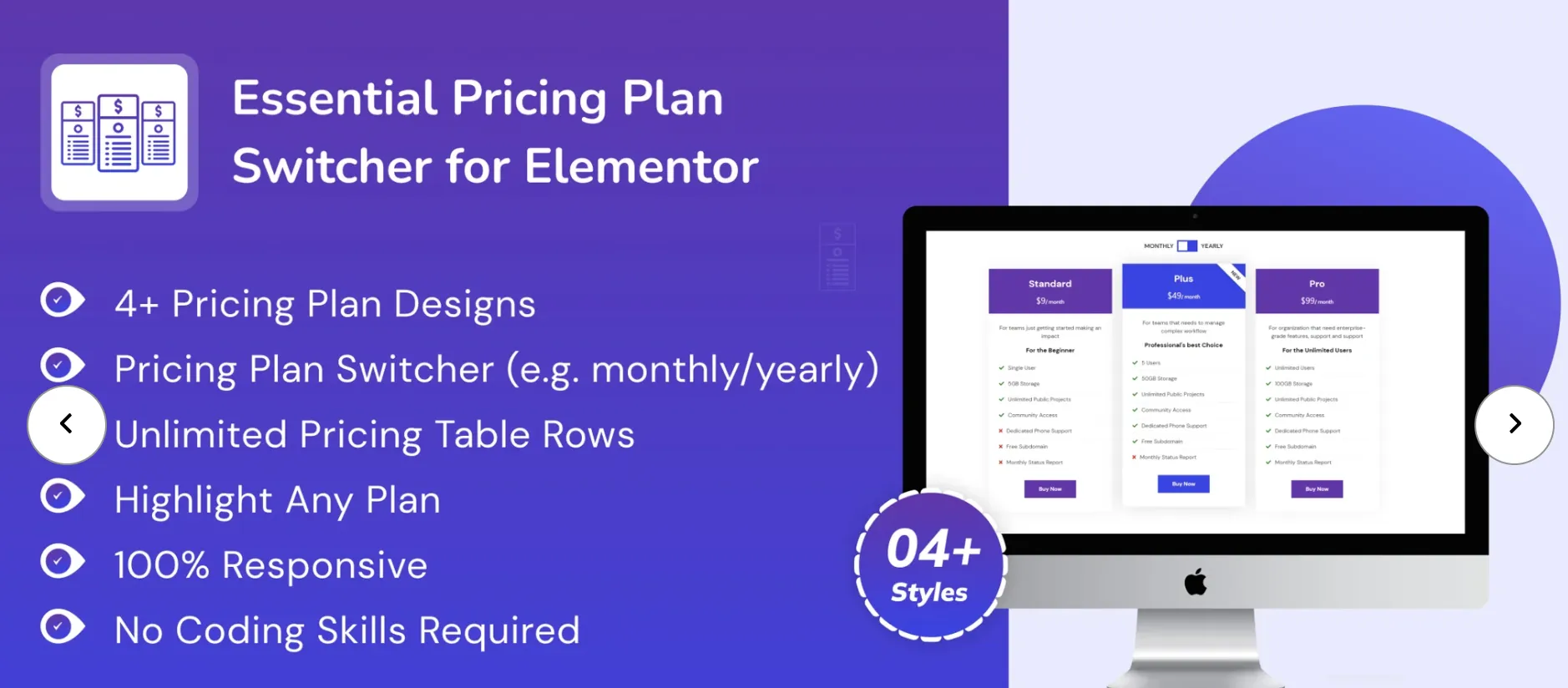 Essential Pricing Plan Switcher for Elementor
