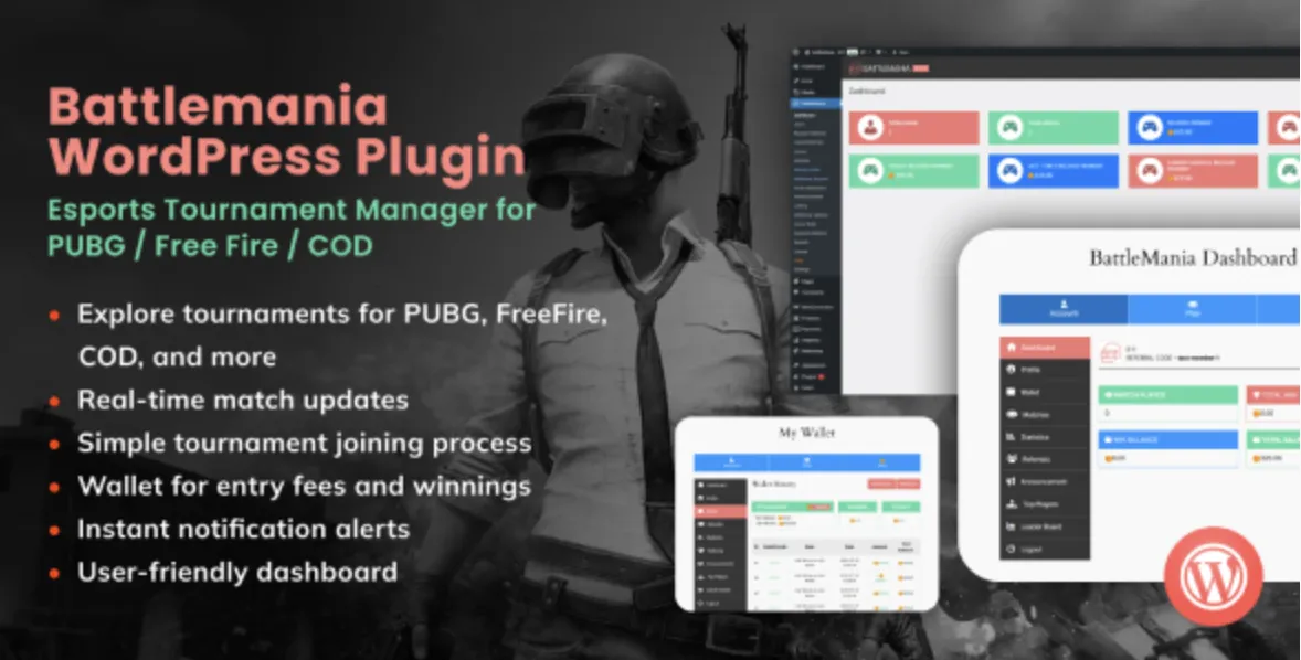 BattleMania WordPress Plugin - Esports Tournament Manager for PUBG / Free Fire / COD 2 BattleMania WordPress Plugin