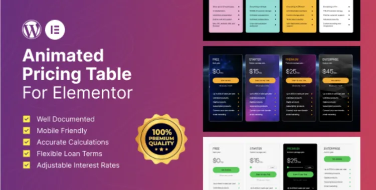 Elementor - Animated Pricing Table Widget