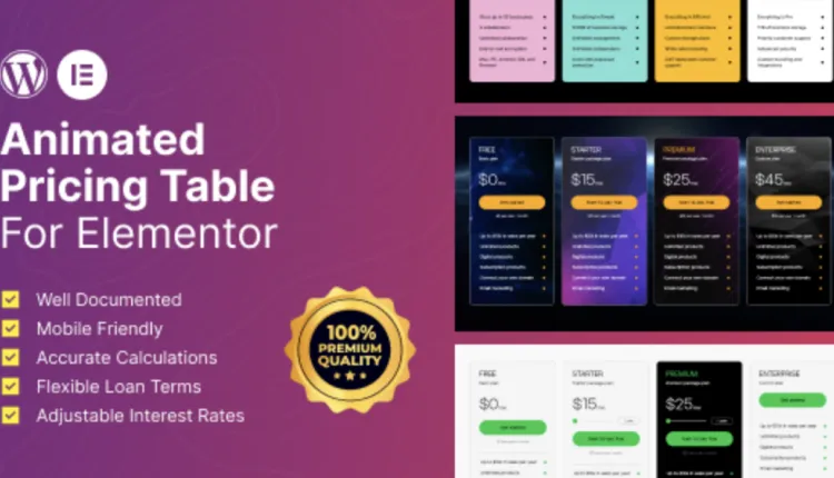Elementor - Animated Pricing Table Widget