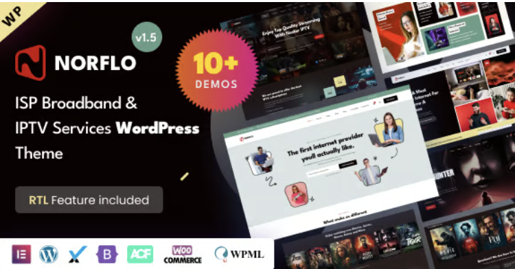 Norflo - Dish TV, ISP, eSIM, IPTV & OTT Platform Elementor WordPress Theme