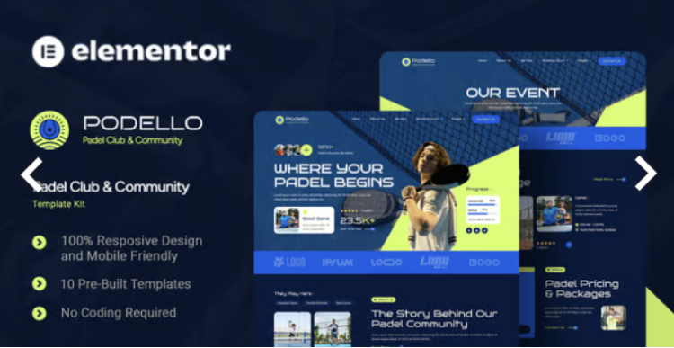 Podello - Padel Club & Community Elementor Template Kit