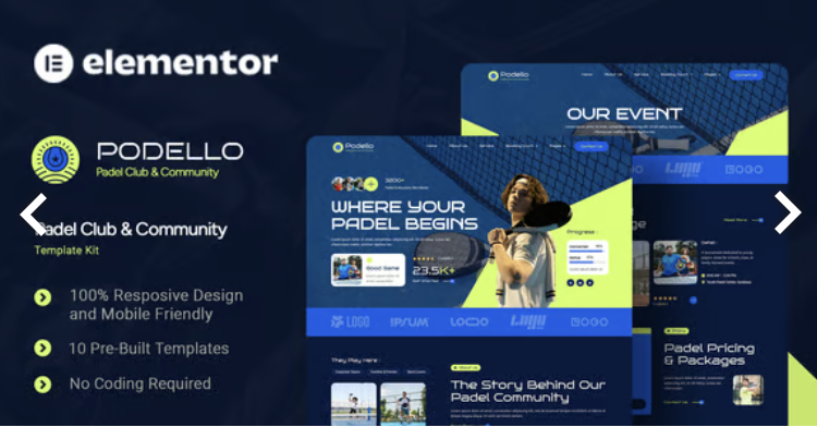 Podello - Padel Club & Community Elementor Template Kit