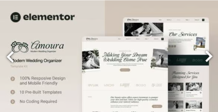 Amoura - Modern Wedding Organizer Elementor Template Kit