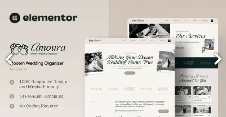 Amoura - Modern Wedding Organizer Elementor Template Kit
