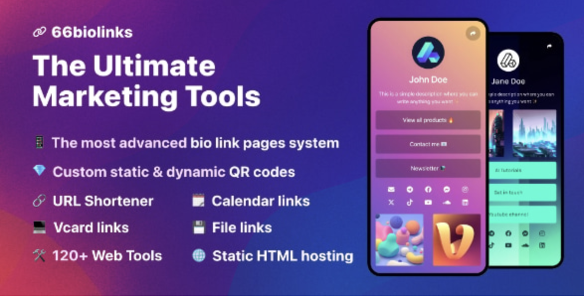 66biolinks - Bio Links, URL Shortener, QR Codes & Web Tools (SAAS)