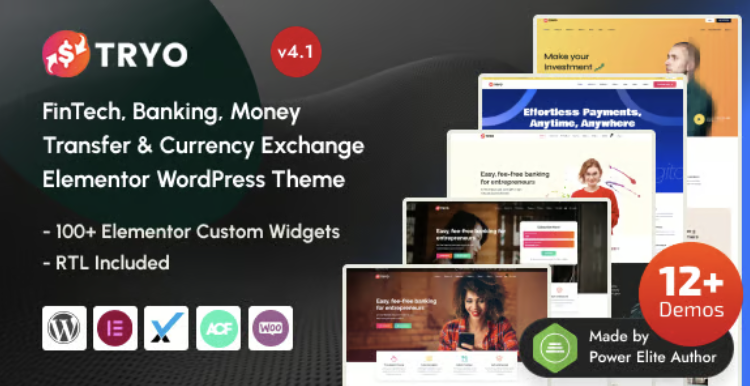 Tryo - FinTech, Banking, Money Transfer & Currency Exchange Elementor WordPress Theme
