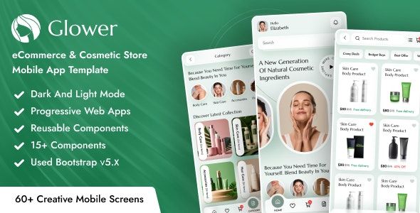 Glower – eCommerce Cosmetic Store Mobile App Template ( Bootstrap + PWA )