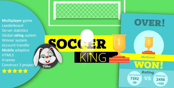 Soccer King – Construct 3/ HTML5/ Multiplayer/ Rating System/ Mobile