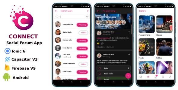 Connect – Ionic 6 Social Forum Capacitor/ Firebase V9/ Android/ iOS