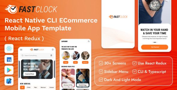 FastClock – React Native CLI eCommerce Mobile App Template