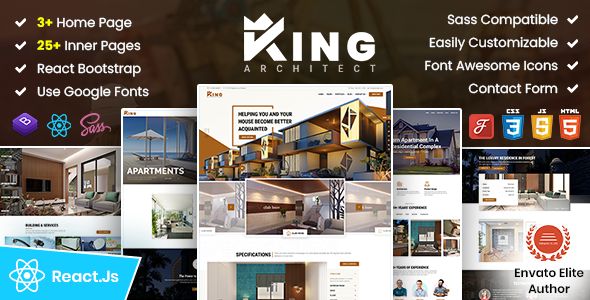 KingArchitect - Property Portfolio Real Estate React Template – No JQuery