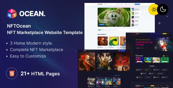 NFTOcean – NFT Marketplace Website Template + Light Dark