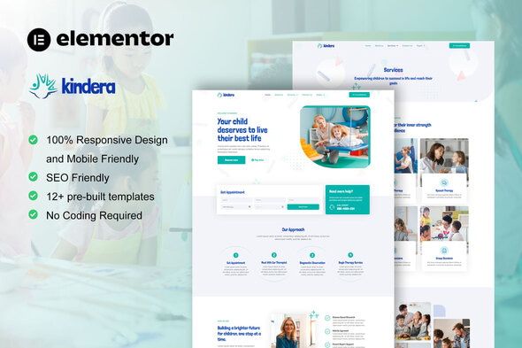 Kindera – Child Therapist Psychologist Service Elementor Template Kit