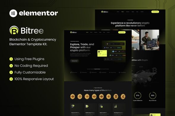 Bitree – Blockchain Cryptocurrency Elementor Template Kit