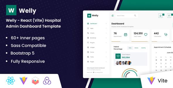 Welly – React (Vite) Hospital Admin Dashboard Bootstrap Template