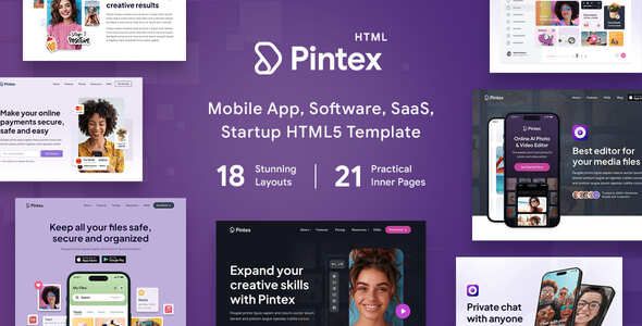 Pintex – Mobile App Software Landing Page HTML Template