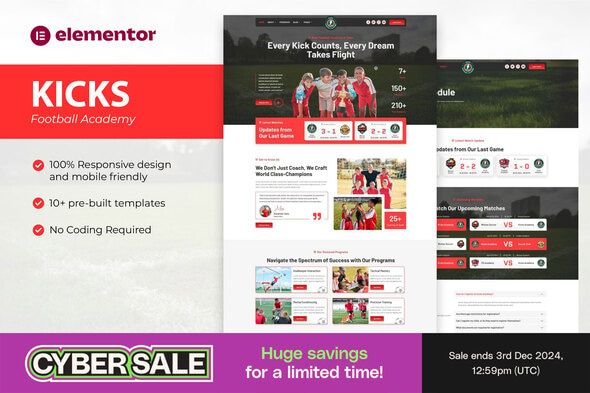 Kicks – Football Academy Elementor Template Kit