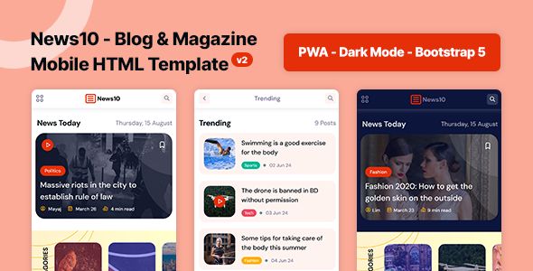 Newsten – Blog Magazine Mobile HTML Template