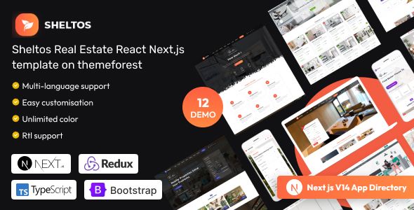 Sheltos – Real Estate React Next Js with Redux Toolkit, React Hooks API Routes Template