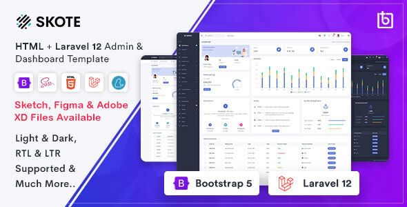 Skote – HTML Laravel 10 Admin Dashboard Template + Sketch