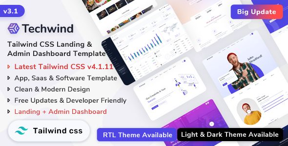 Techwind – Tailwind CSS Multipurpose App, Saas Software Landing Admin Dashboard Template